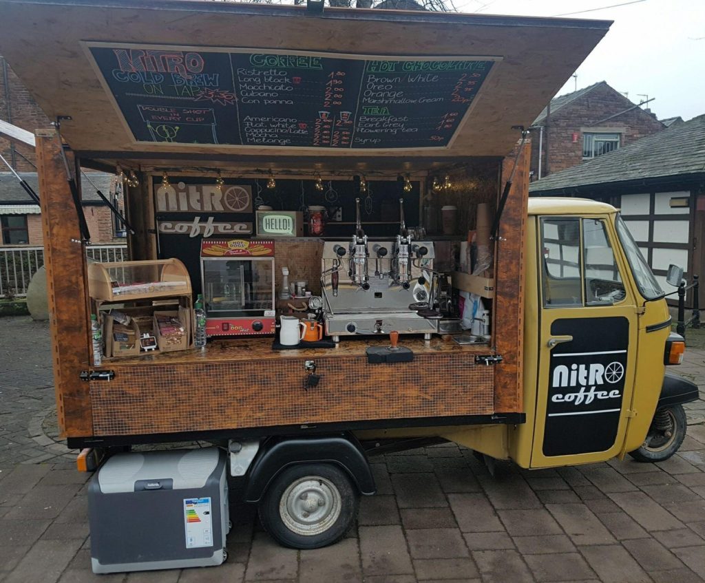 Piagio Ape, converted into a mobile coffee vendor.