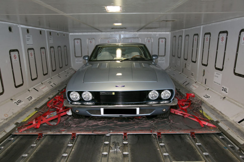 Jensen in aircraft hold - car shipping - autoshippers