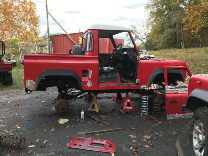 Restoring a classic Land Rover Defender 90 that was shipped to Las Vegas, USA by Autoshippers car shipping