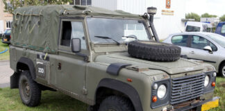 EX Military Vehicle Shipping. A Land Rover Wolf Defender