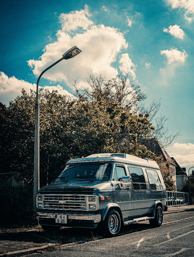 Chevrolet G20 Van on the roadside in the USA before importing to the UK via RoRo services