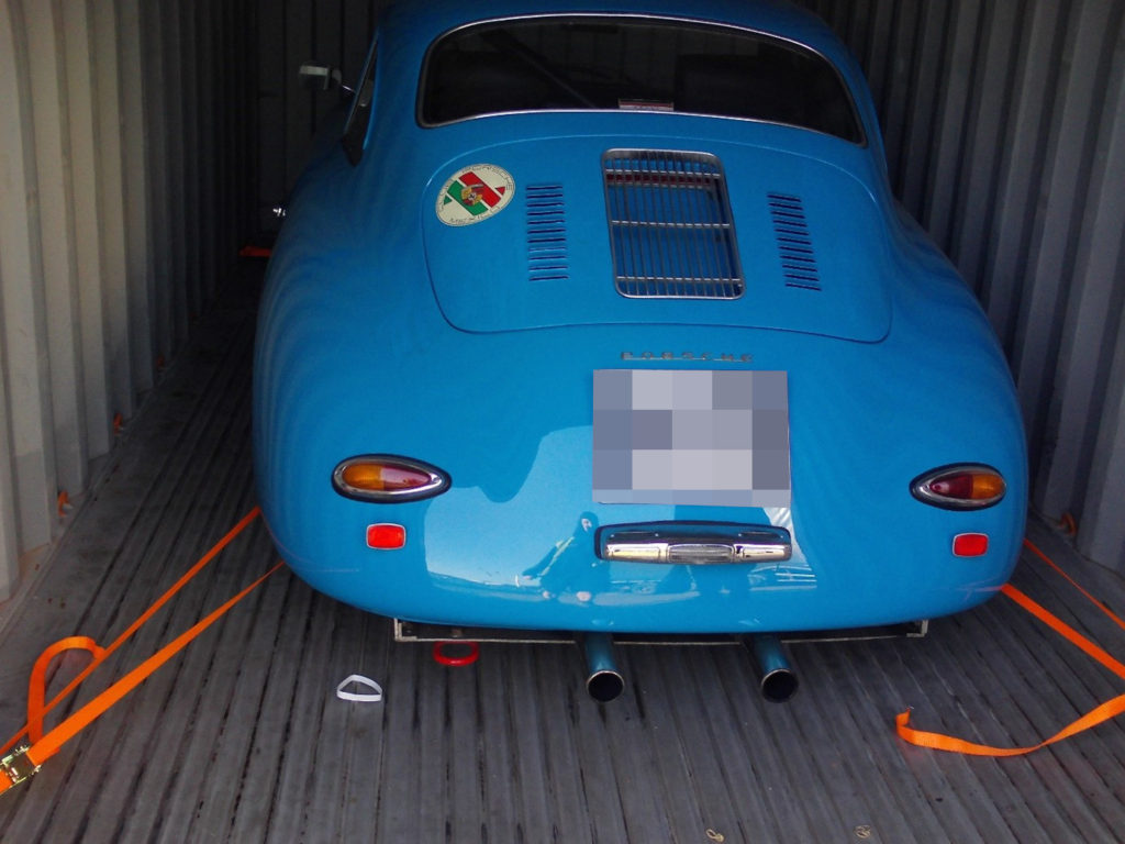 Classic car shipping - Porsche 356A inside a container as it is being shipped to the USA by FCL