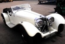 1976 Suffolk Jaguar SS100 Convertible replica awaiting loading into a shipping container before shipping to New Zealand by Autoshippers
