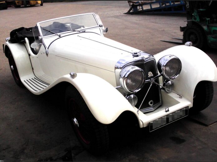 1976 Suffolk Jaguar SS100 Convertible replica awaiting loading into a shipping container before shipping to New Zealand by Autoshippers