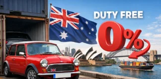 A Mini Cooper Offloaded at a Car Shipping Port in Sydney, Australia