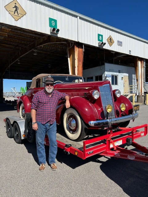 Photo of 1937 Packard 115C Convertible being delivered in Georgia, USA after shipping from the UK via Autoshippers