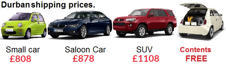 Car Shipping costs UK to Durban, South Africa